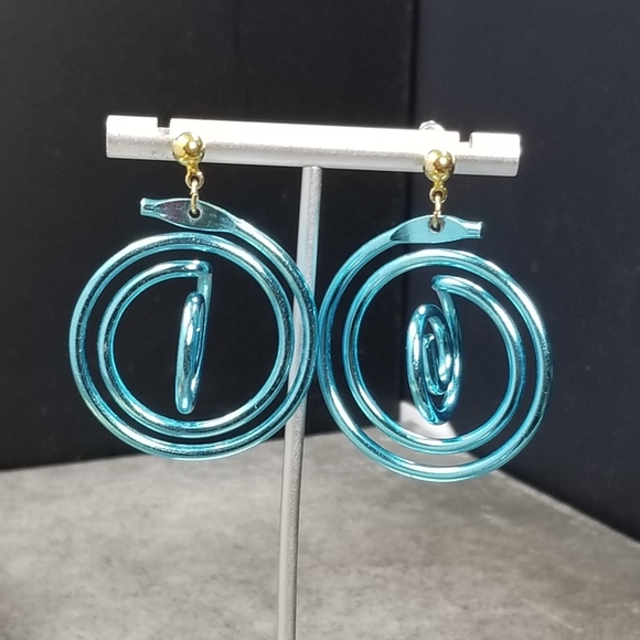 Vintage blue clip on circle earrings Mermaidcore - Picture 5 of 5